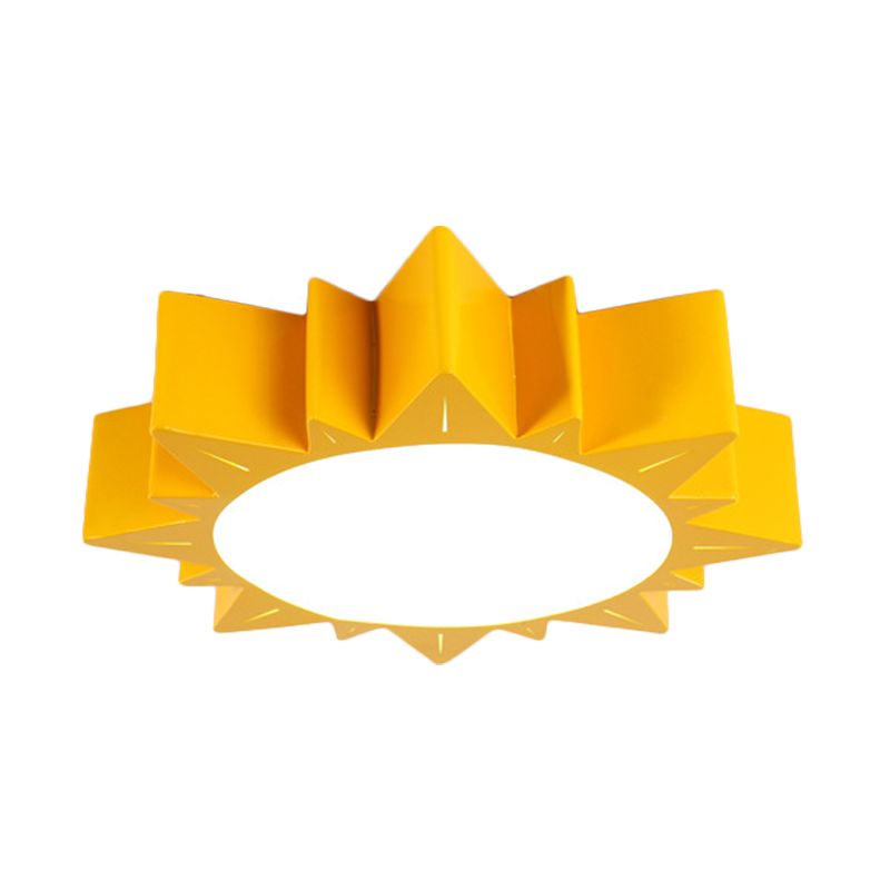 Sun Flush Mount Lamp Contemporary Acrylic Yellow/Blue/Red LED Lighting Fixture for Kindergarten
