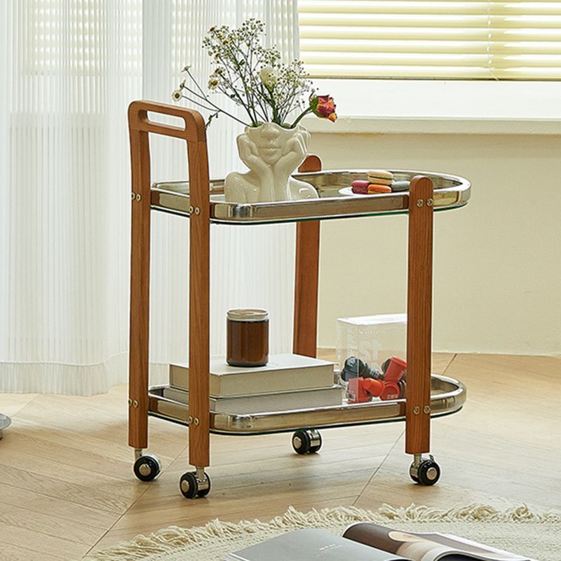 Contemporary Glass Top End Slide Table Geometric 4 Legs Side Table