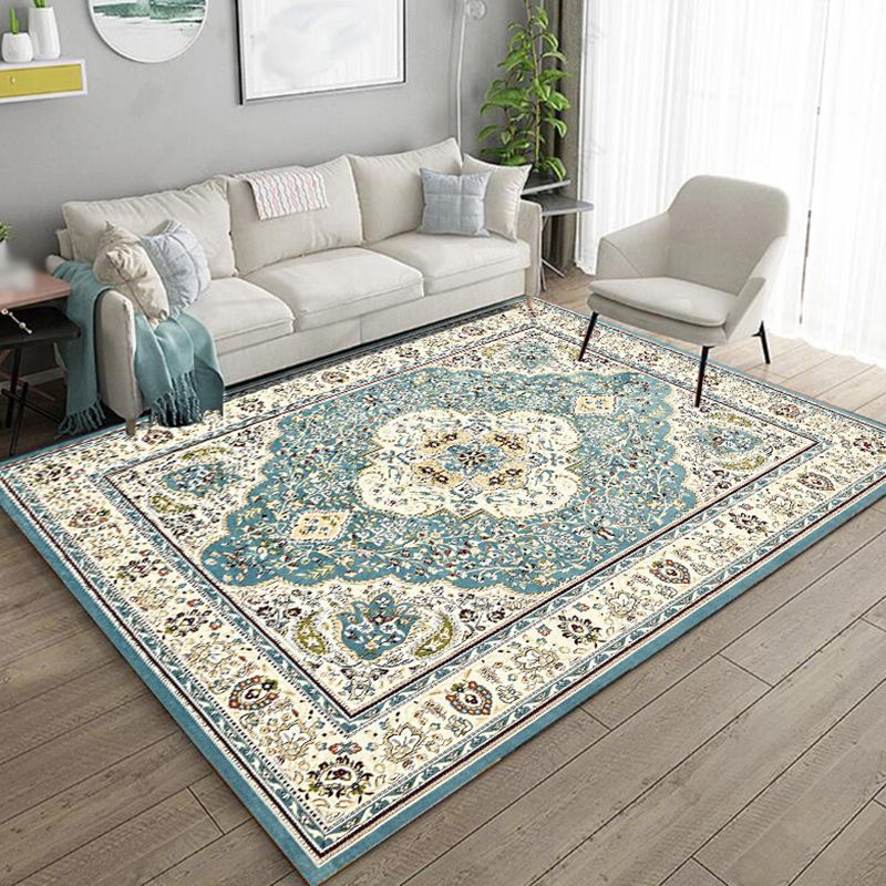 Mehrfarbiger Teppich mit marokkanischem Medaillon-Print, rutschfester Teppich für das Wohnzimmer