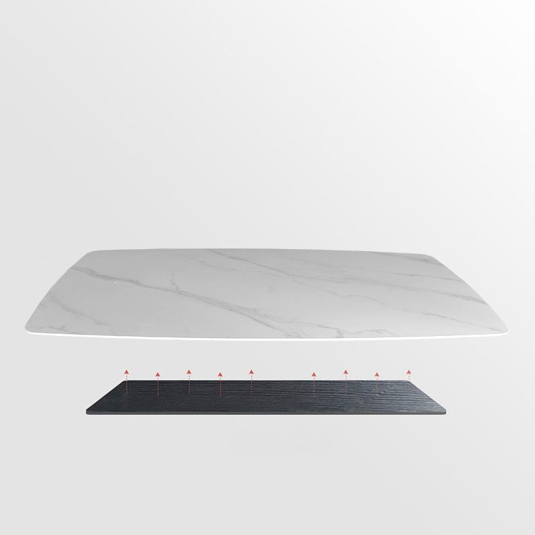 Stone Top Table Rectangle Contemporary Dining Table with 4 Black Legs