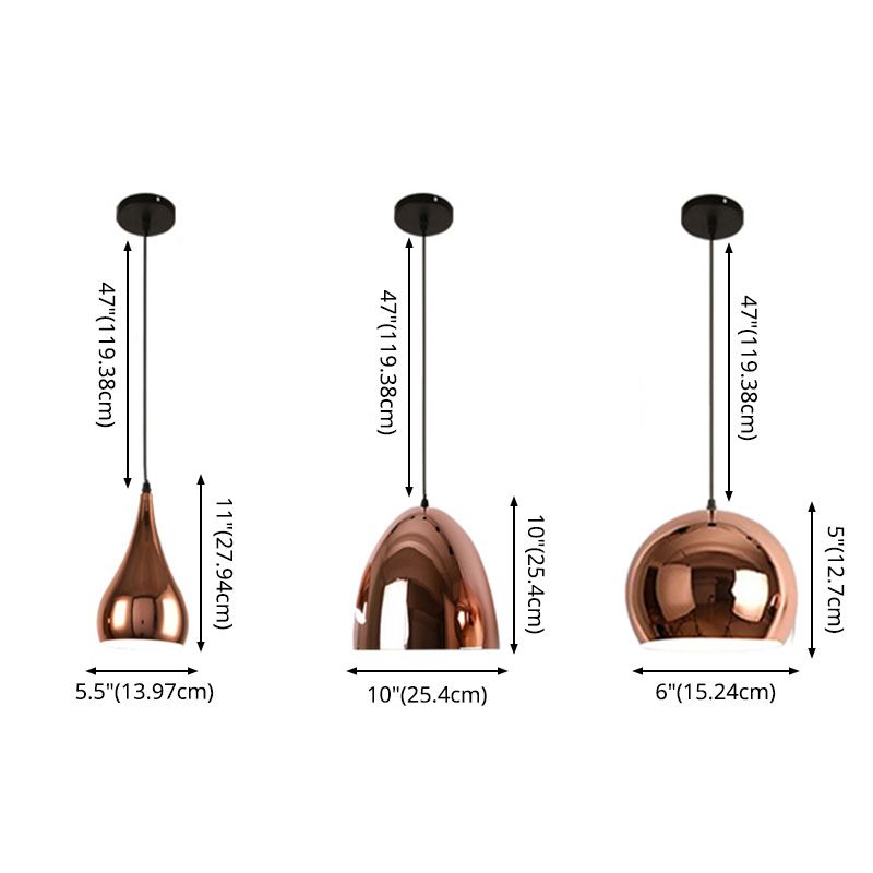 Shaded Dinning Room Pendant Ceiling Light Metal Nordic Hanging Ceiling Light in Rose-Gold