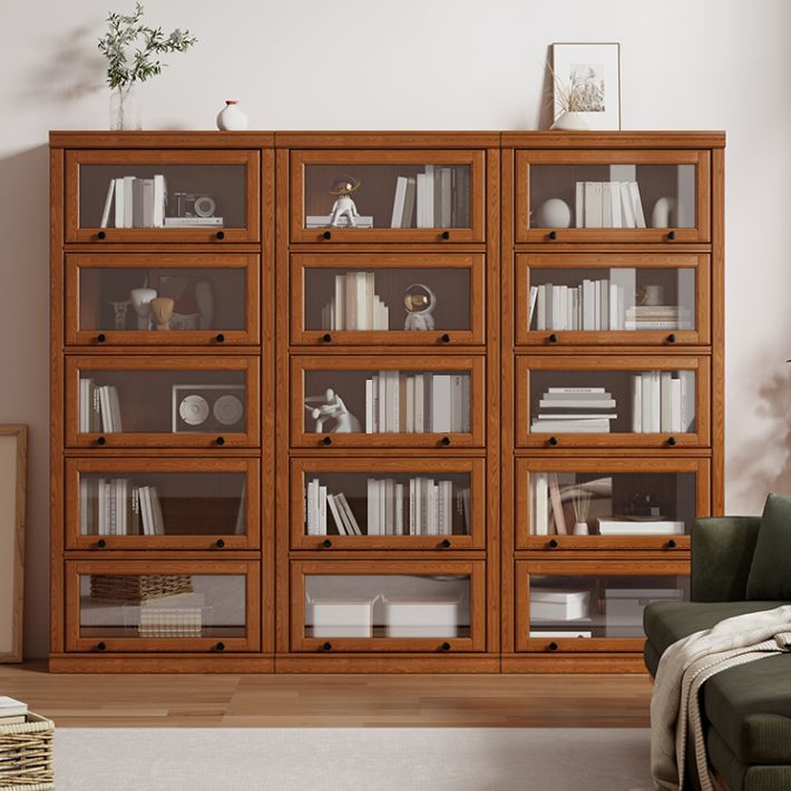 Wooden Contemporary Bookcase Standard Closed Back Bookshelf with Cabinets