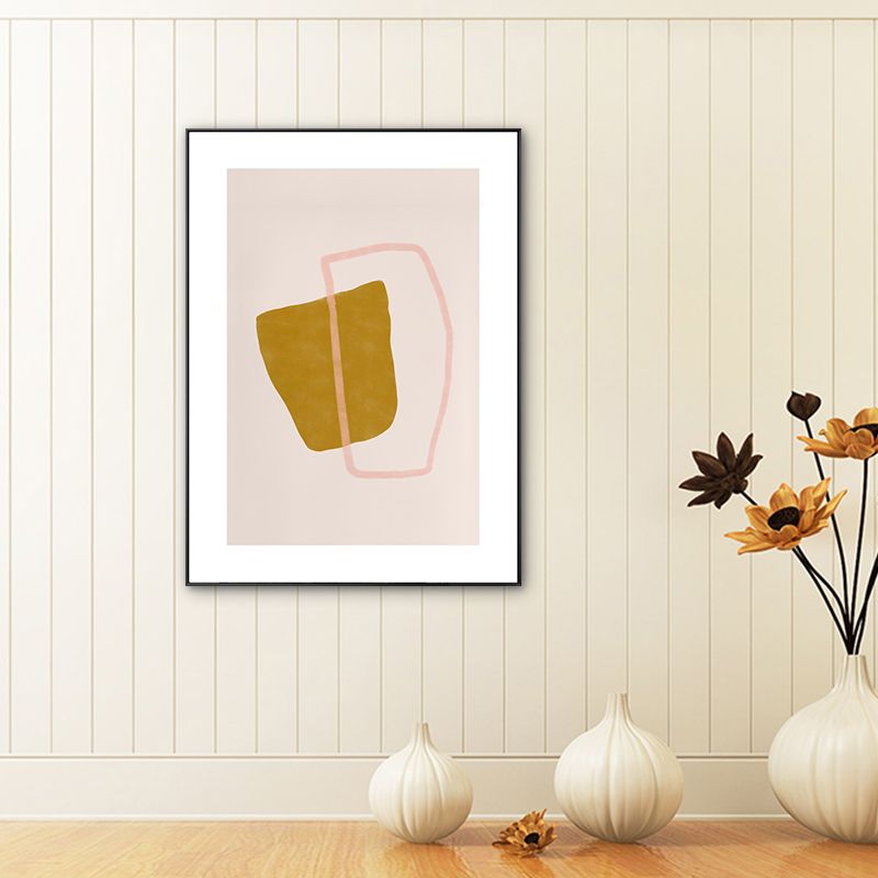 Minimalist Geometric Wall Art Print Yellow and Pink Textured Canvas for Living Room