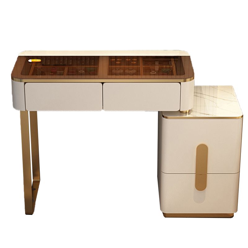 Glass Makeup Counter Bright White Vanity Tables with Storage Drawers, 15.74" Wide