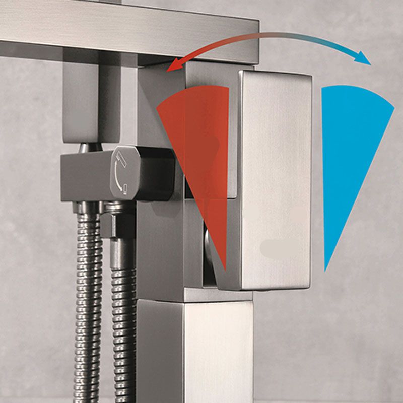 Modern Freestanding Tub Filler Trim Copper Floor Mounted with Handshower Bathroom Faucet