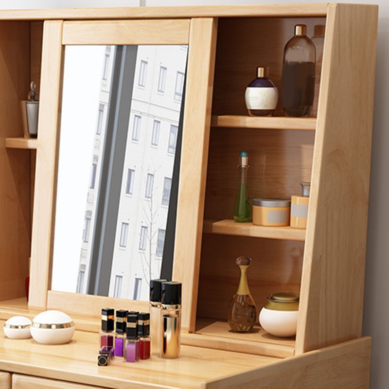Wood Vanity and Stool 2 Drawers Mirrored Dressing Table for Bedroom