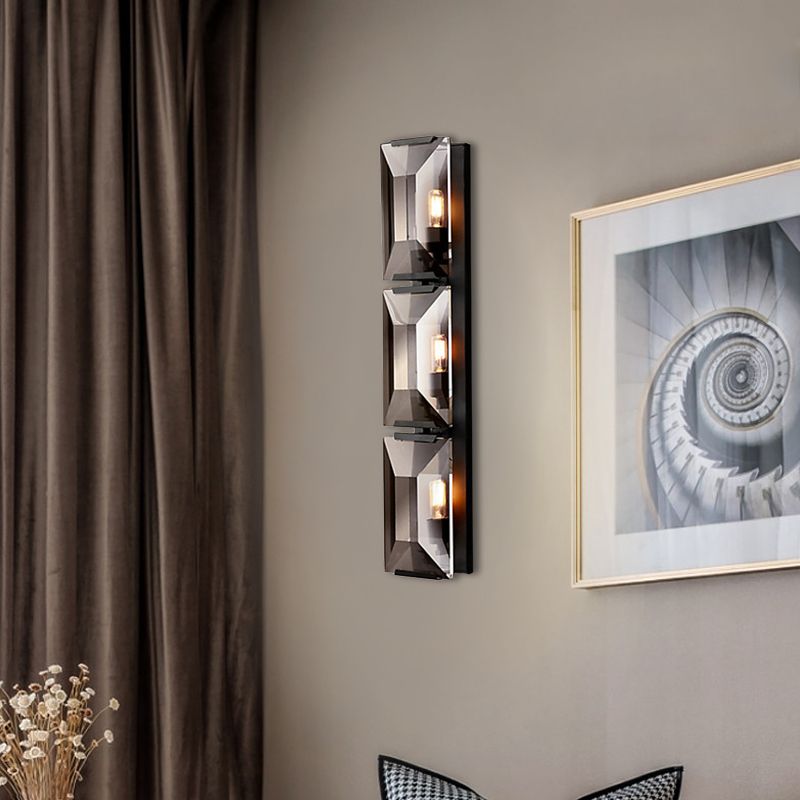 Black/Gold 3 Bulbs Flush Mount Wall Light Vintage Iron Rectangular Sconce Light Fixture