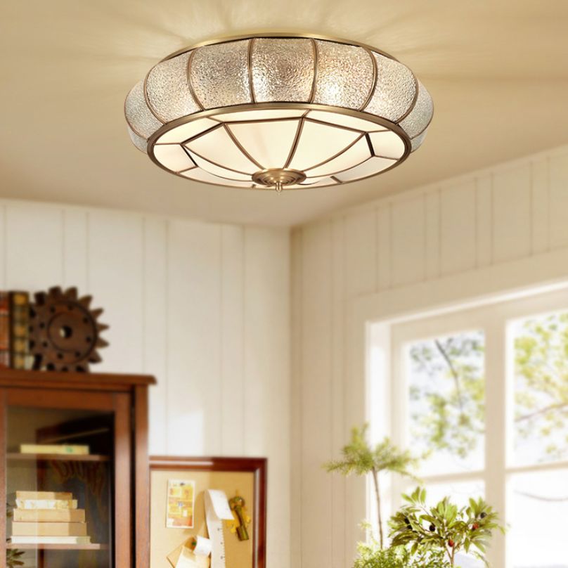 Colonial Vintage cuivre intérieur encastré laiton Bowl suspension avec abat - jour en verre dépoli