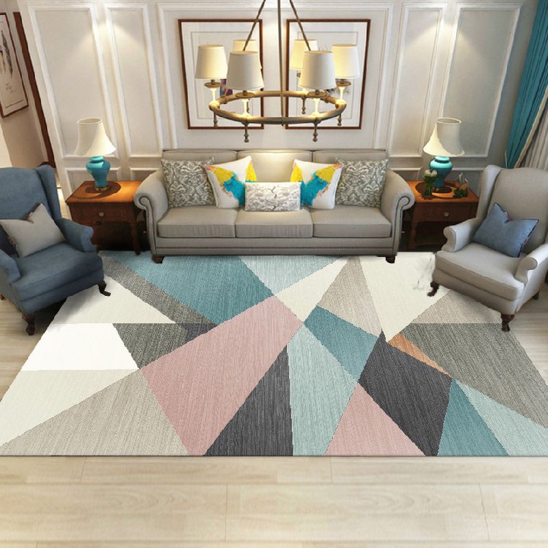 Gray Tone Modern Geometric Area Rug Polyester Non-Slip Backing Carpet for Living Room