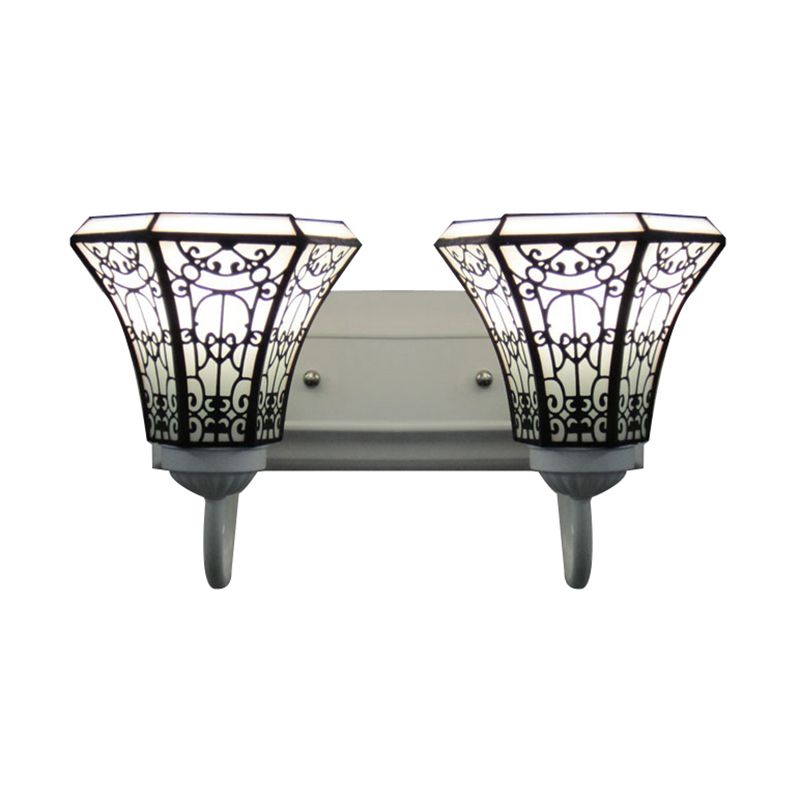2 Heads Wall Mount Light Fixture Tiffany Flared White Glass Sconce Light for Living Room
