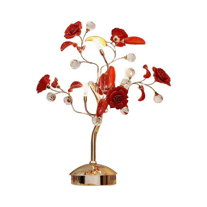 Bloemboom met 3 bol Nachtlamp Koreaanse tuin Wit/rood/groene keramische tafellicht met gouden stengel