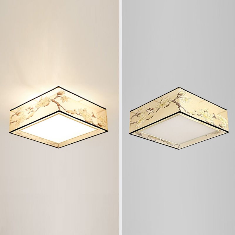 Luminaire monté au plafond géométrique pour chambre à coucher, luminaire encastré blanc en tissu Simple