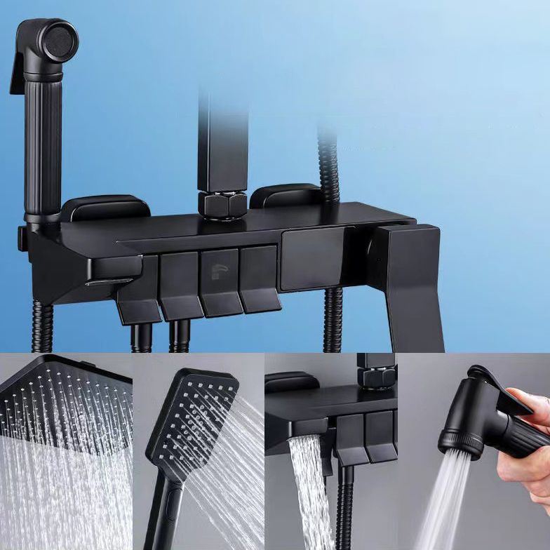 Square Metal Shower System Volume Control Dual Shower Head Shower Faucet with Shower Arm