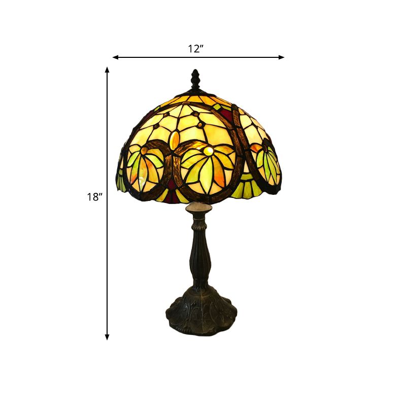 1 Light Bedside Table Lamp Tiffany Brass Nightstand with Domed Stained Glass Shade