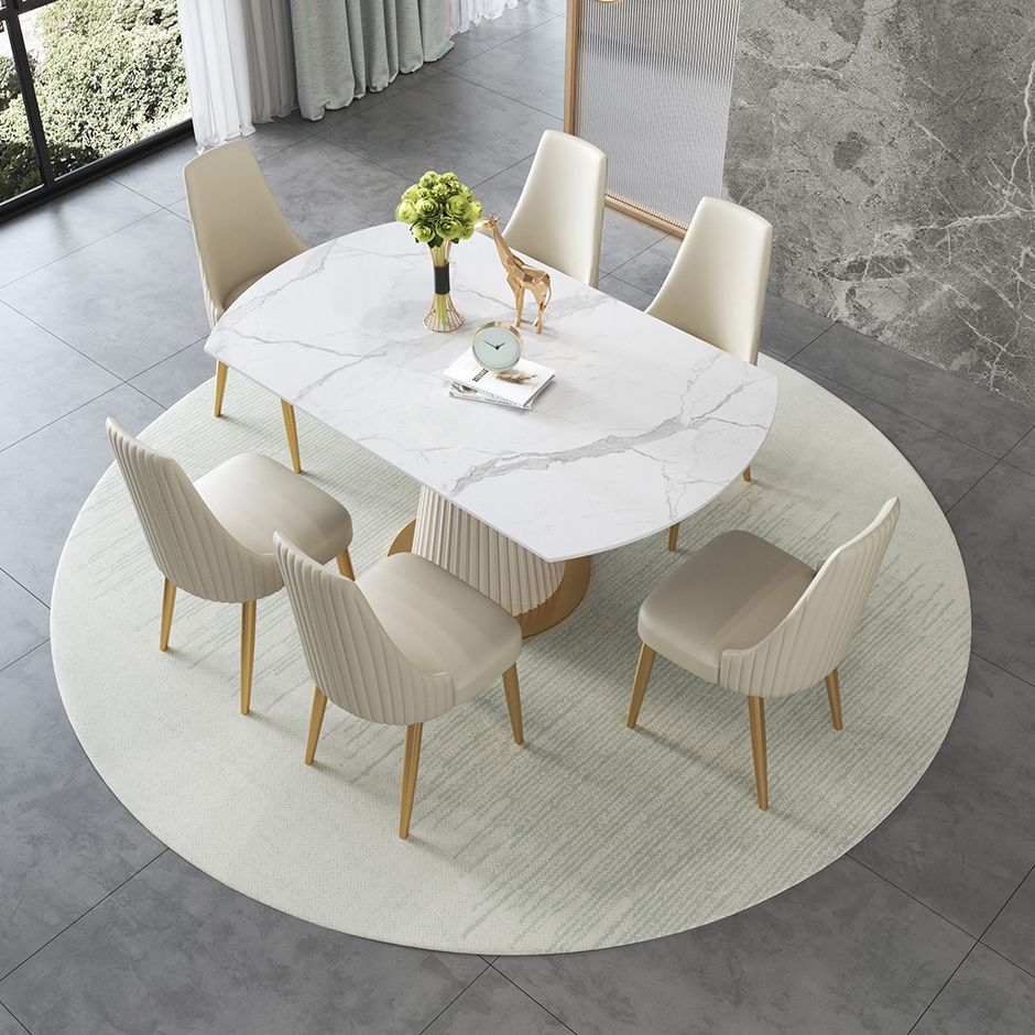 Glam Sintered Stone Dining Room Set with Round Table Space-Saving Design Dining Table Furniture