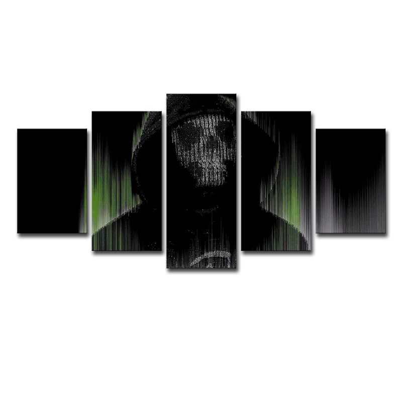 Digital Print Skull Wall Art Black and Green Canvas Wall Decor for Room, Multi-Piece