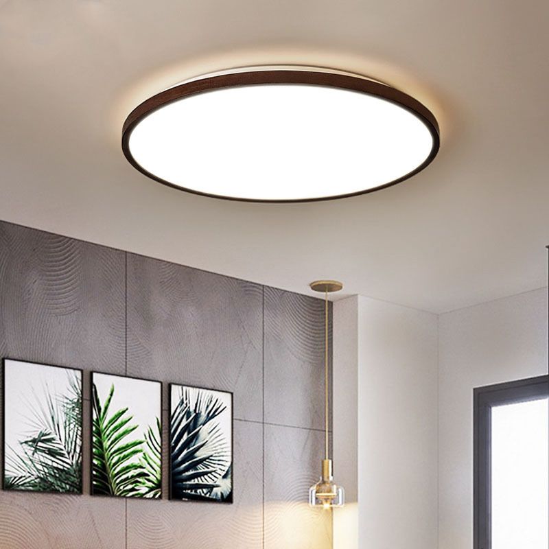 Braune geometrische Schirm-Unterputzlampe, minimalistische LED-Deckenleuchte aus Holz für Wohnzimmer