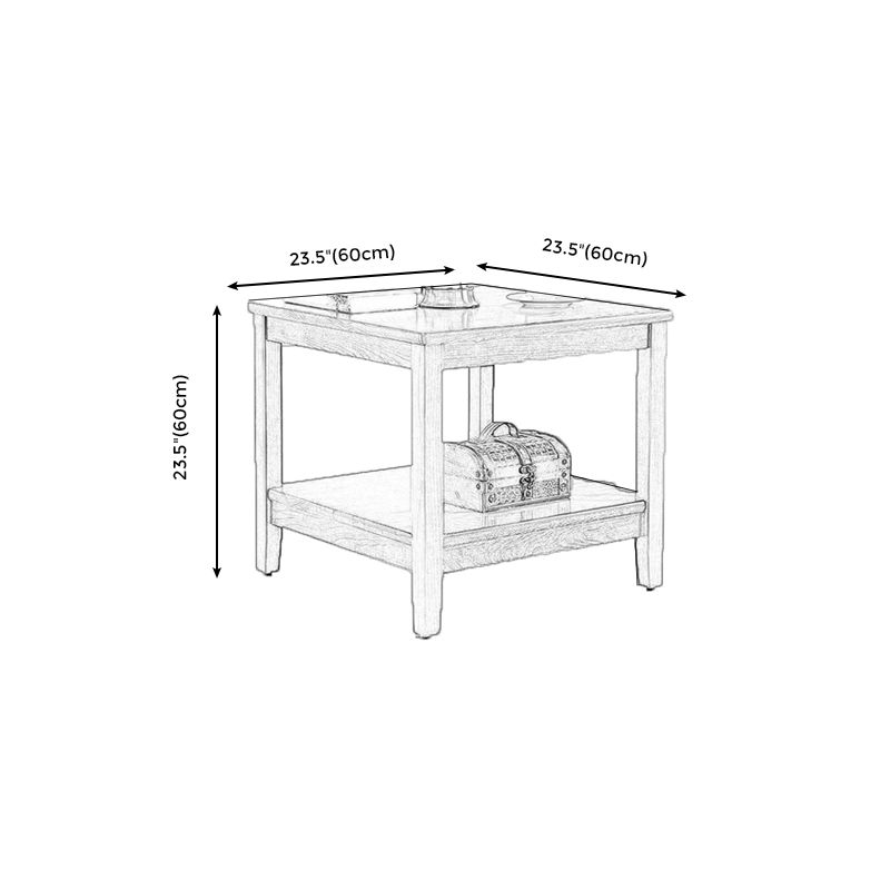 Traditional Wood End Table 4 Legs Sofa Side Table with Shelf for Living Room