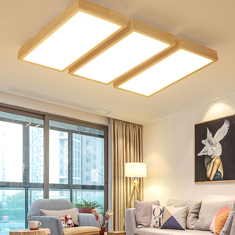 Rectangular Wooden LED Flush Mount in Modern Concise Style Acrylic Indoor Ceiling Light in Log Color
