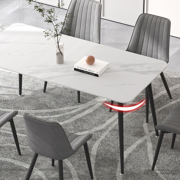 Contemporary Sintered Stone Top Stand Rectangular Dining Set White Standard Dining Set for Kitchen
