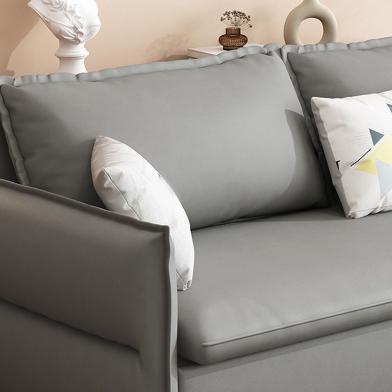 Contemporary Grey Bonded Leather Sleeper Sofa with Storage and Square Arms