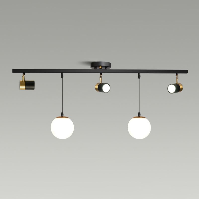 Blown Glass Globe Island Light Modern 5 Heads Black Pendant Spotlight for Dining Room
