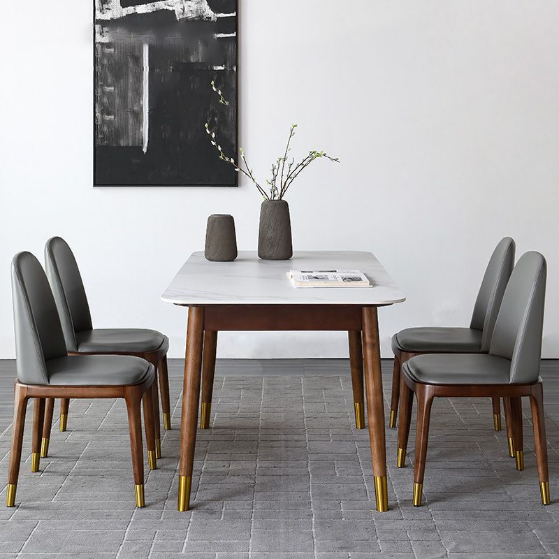 Contemporary Style Sintered Stone Dining Table with Built-in Storage Layer and 4 Legs Base