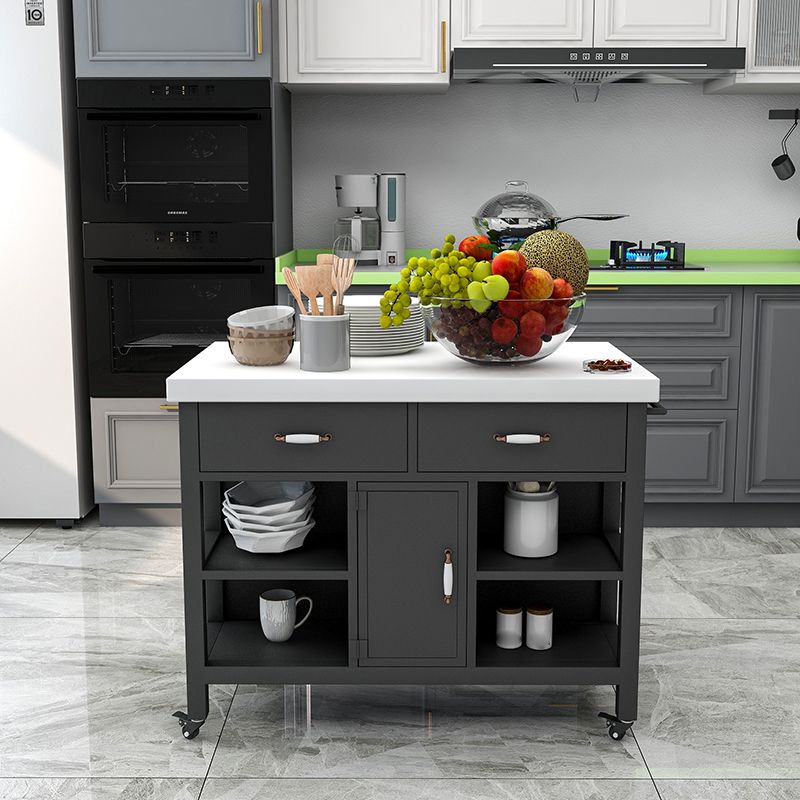 Modern Style Rolling Kitchen Cart Marble Rectangular Kitchen Island Cart with Drawer