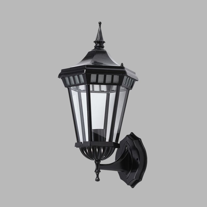 Black 1-Light Wall Sconce Light Rustic Clear Glass Pavilion Wall Mount Lamp for Courtyard