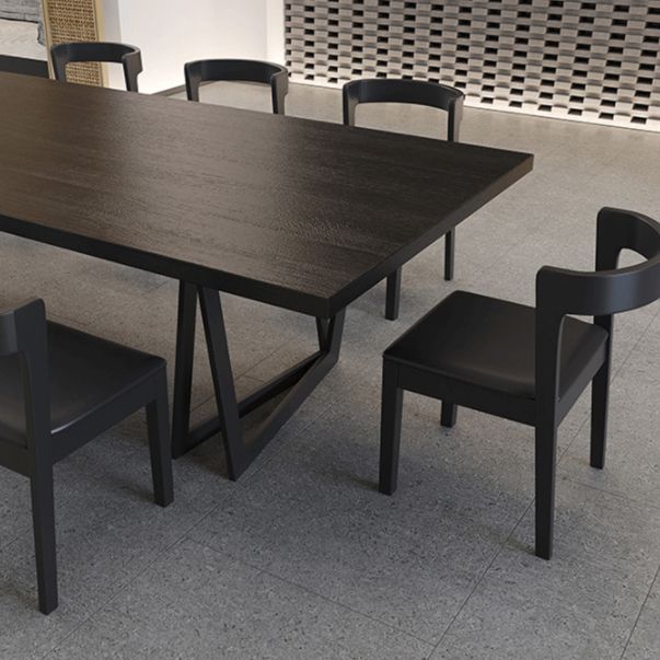 Industrial 1/2/7/9 Pieces Rectangle Dining Set Solid Wood Top Dining Table Set in Black