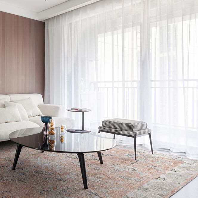 Simple Solid Color Disstressed Rug Polyester Ethnic Pattern Area Rug Non-Slip Backing Carpet for Living Room