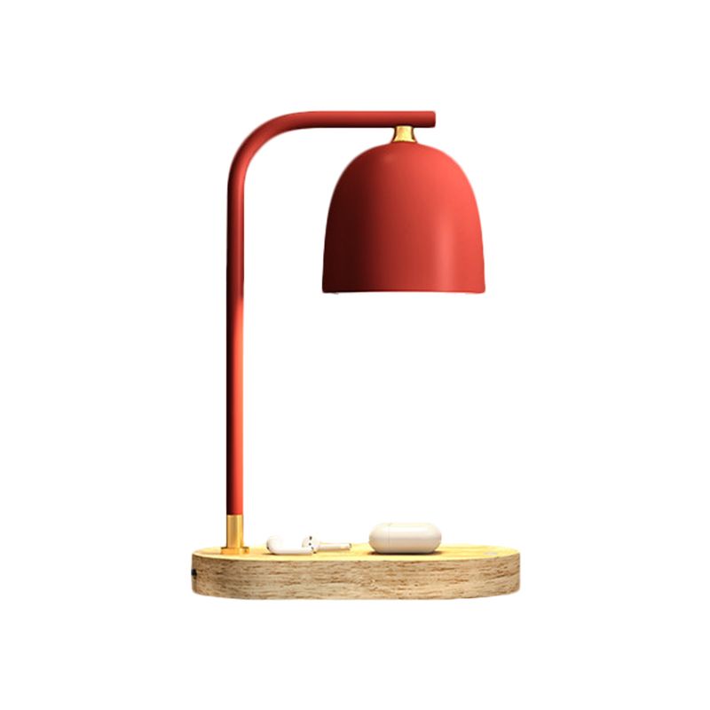 Lampada da comodino minimalista a 1 testa con finitura nera/bianca/rossa, cupola in legno con paralume metallico