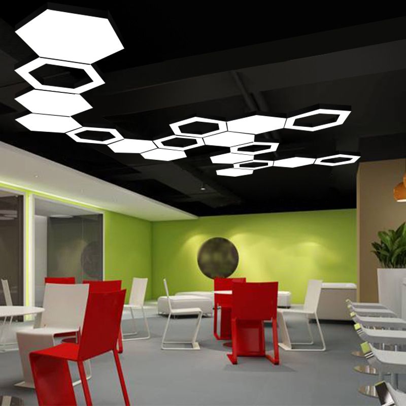 Plafonnier LED de forme hexagonale en fer moderne, 1 lumière, montage encastré pour bureau