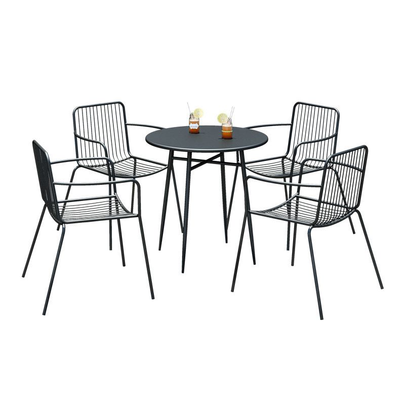 Modern Metal Bistro Table Set in Black 1/3/5 Pieces Dining Table Set for Outside