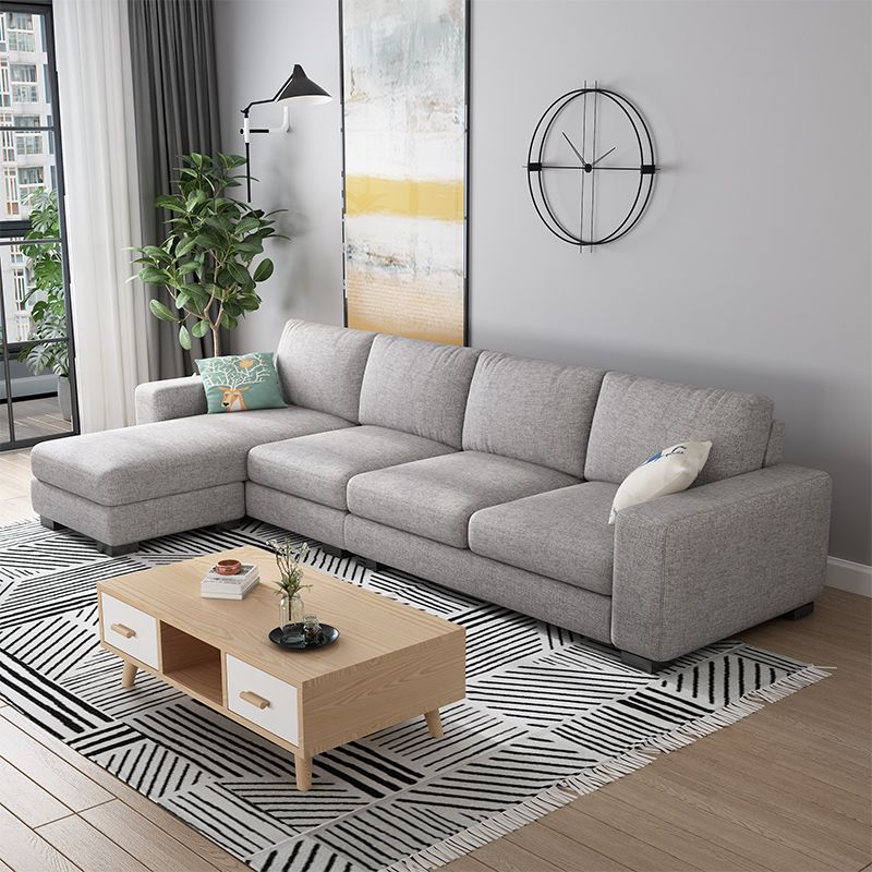 Nordic Assembled Linen Living Room Square Arm Pillows Sofa Chaise