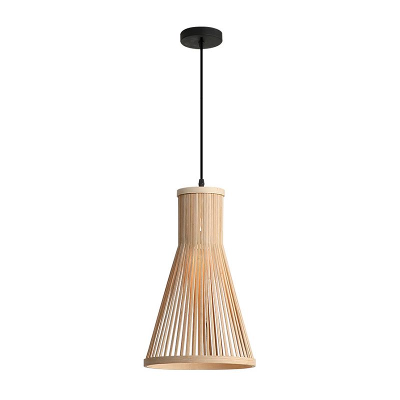 Cone Pendant Light Fixture Modern Bamboo 16"/18"/23.5" H 1 Light Beige/Brown Down Lighting for Dining Room
