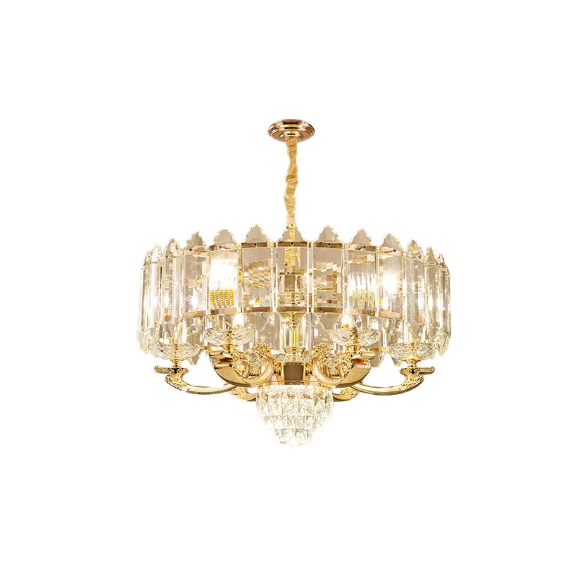 Gold Panel Pendant Light Fixture Contemporary K9 Crystal 10 Lights Living Room Chandelier