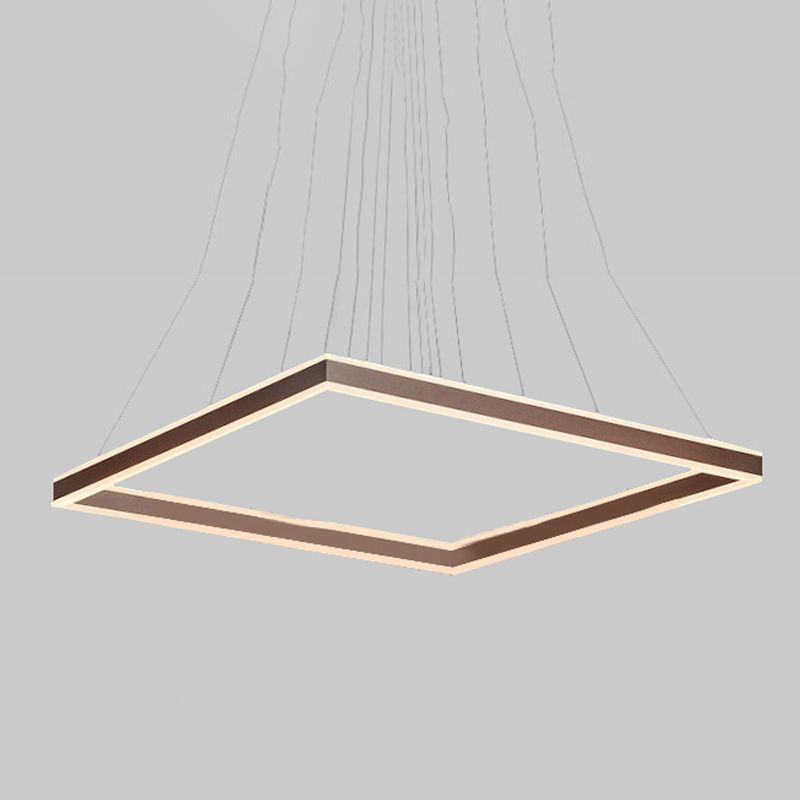 Square Ceiling Pendant Modern Acrylic 1/2/3-Head LED Brown Chandelier Light in Warm/White Light