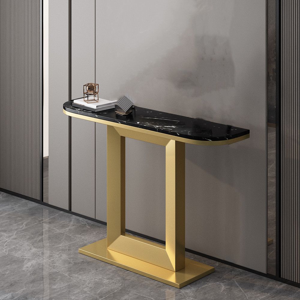 Glam Marble Console Table Iron Half Moon Console Sofa Table for Hall