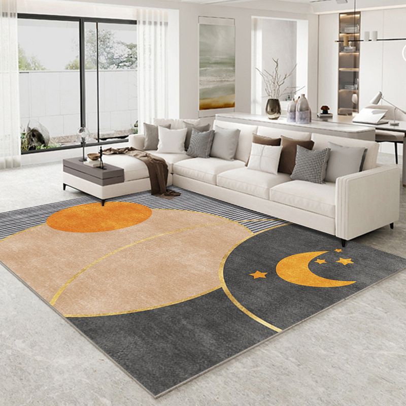 Dark Gray Modern Rug Polyester Moon Indoor Rug Non-Slip Backing Rug for Living Room