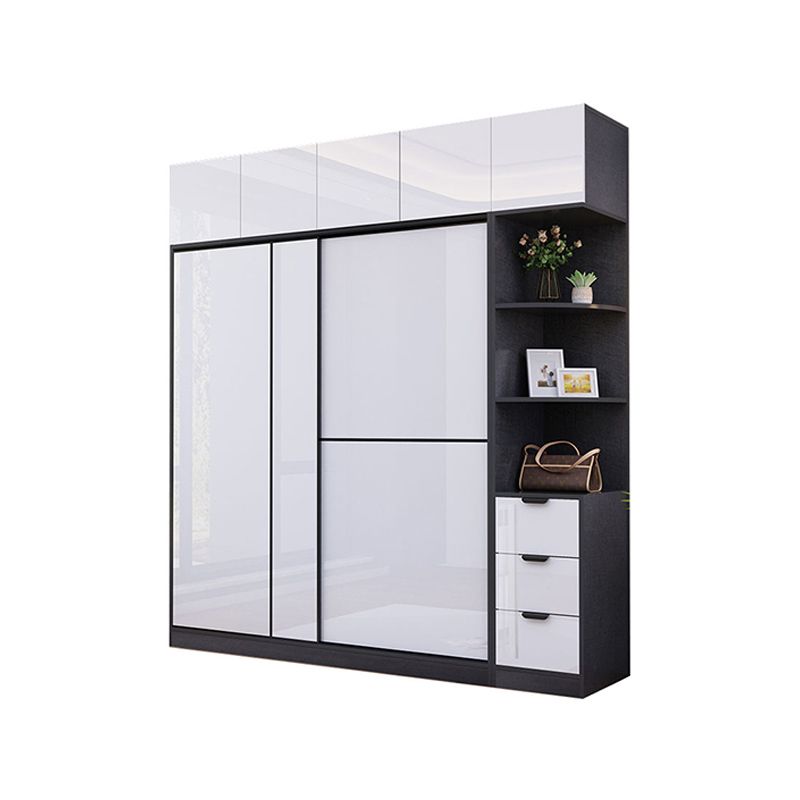 White Grey Wardrobe Cabinet Modern Wardrobe Closet with Shelves