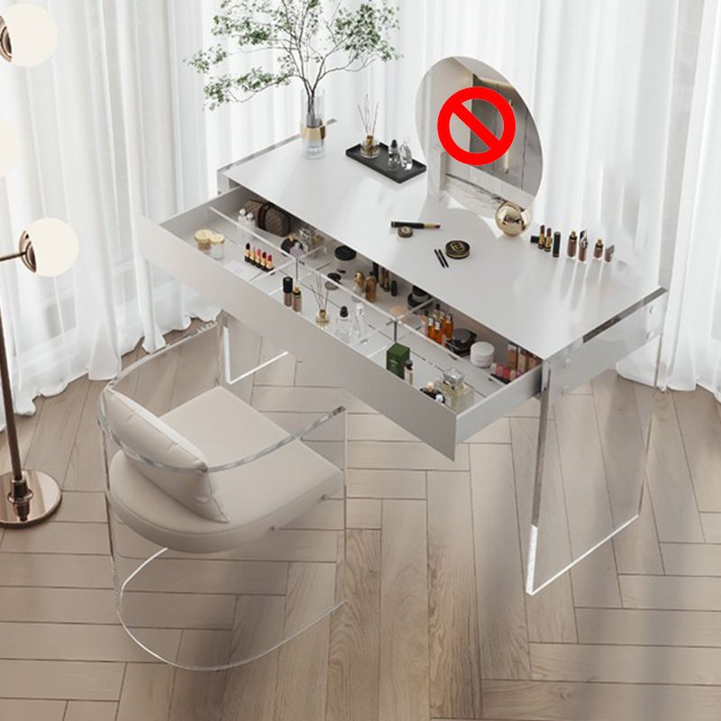 Mirrored Wood Makeup Dressing Table Modern Style Stool Set in White
