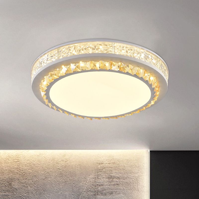 Lampe LED encastrée circulaire moderne en bloc de cristal transparent, montage au plafond en blanc pour le salon