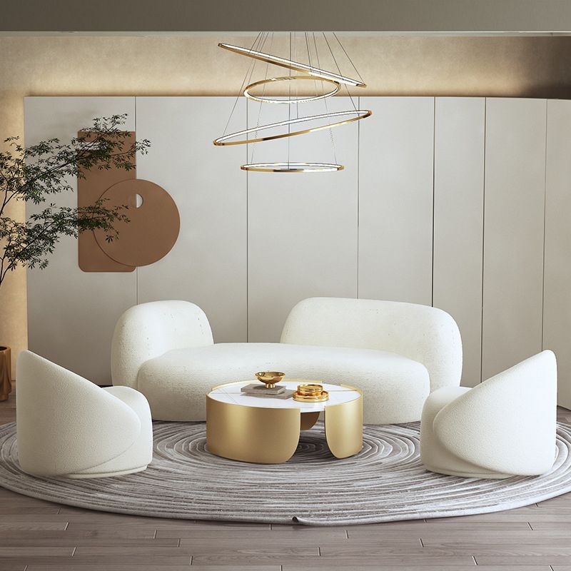 28.35" High Curved Tuxedo Arm Sofa Modern Style White Wool Seating