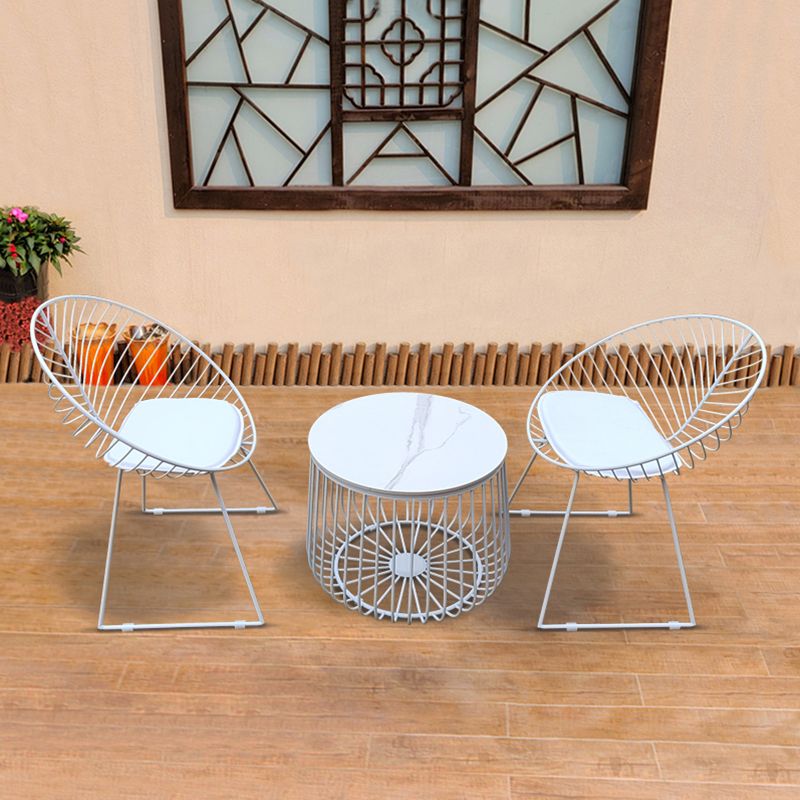 Metal Black/White Outdoors Dining Chairs Open Back Armed Chairs