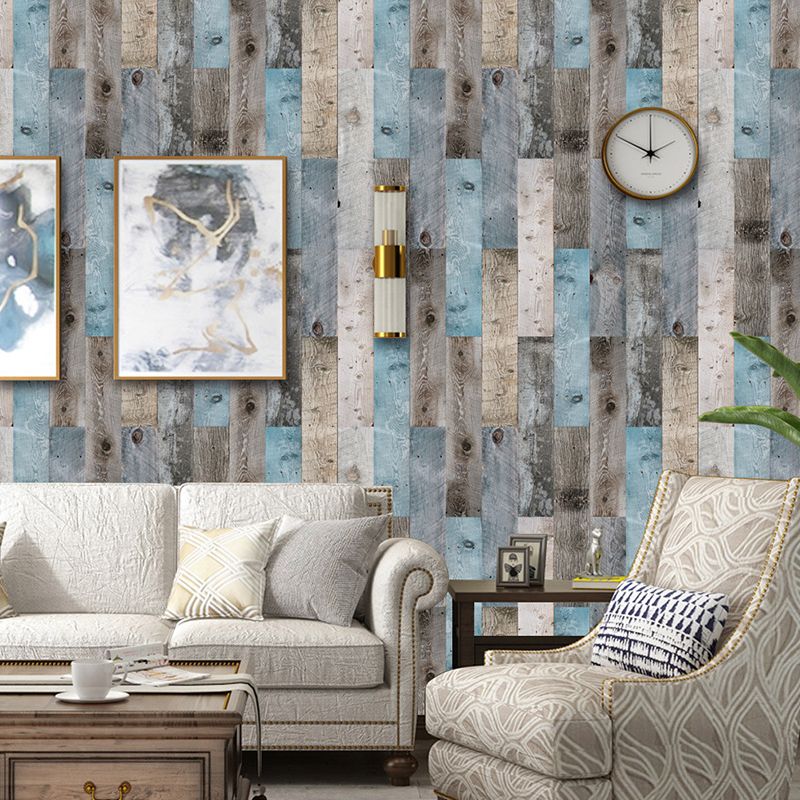 Grey-Blue Repurposed Wood Wallpaper Panel Peel and Stick Wall Covering for Living Room