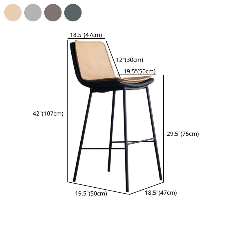 Industrial Leather Iron Counter Stools Low Back Bar Stools with Rectangle Seat