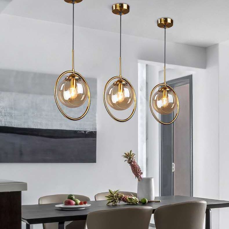 Spherical Pendant Lighting Contemporary Style Glass Clear Pendant Light Fixture for Bedroom