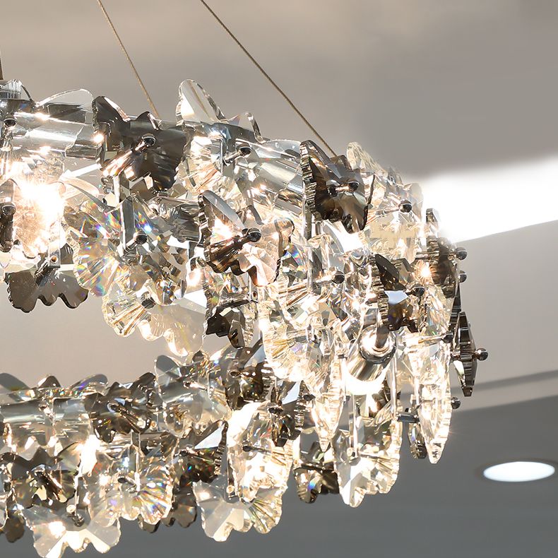 Flowering Butterfly Shape Crystal Circular Pendant Lamp for Living Room Bedroom