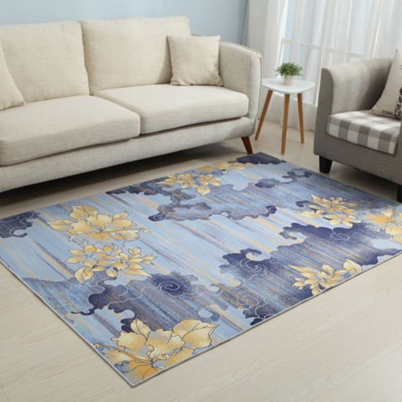 Yellow Simple Rug Polyester Abstract Print Rug Washable Rug for Living Room